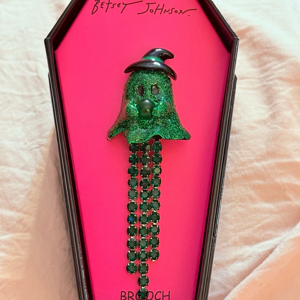 Betsey Johnson Glittering Green Ghost Brooch NWT